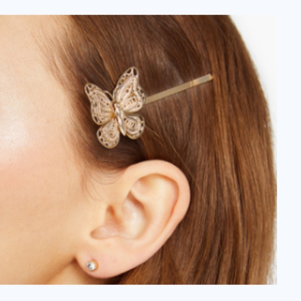 NEW Gold Metal Filigree Butterfly Hair Slides